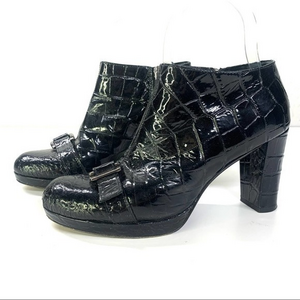 ANNA BIAGINI‎ Bootie Patent Leather Reptile Print Chunky Heel Luxury Italian